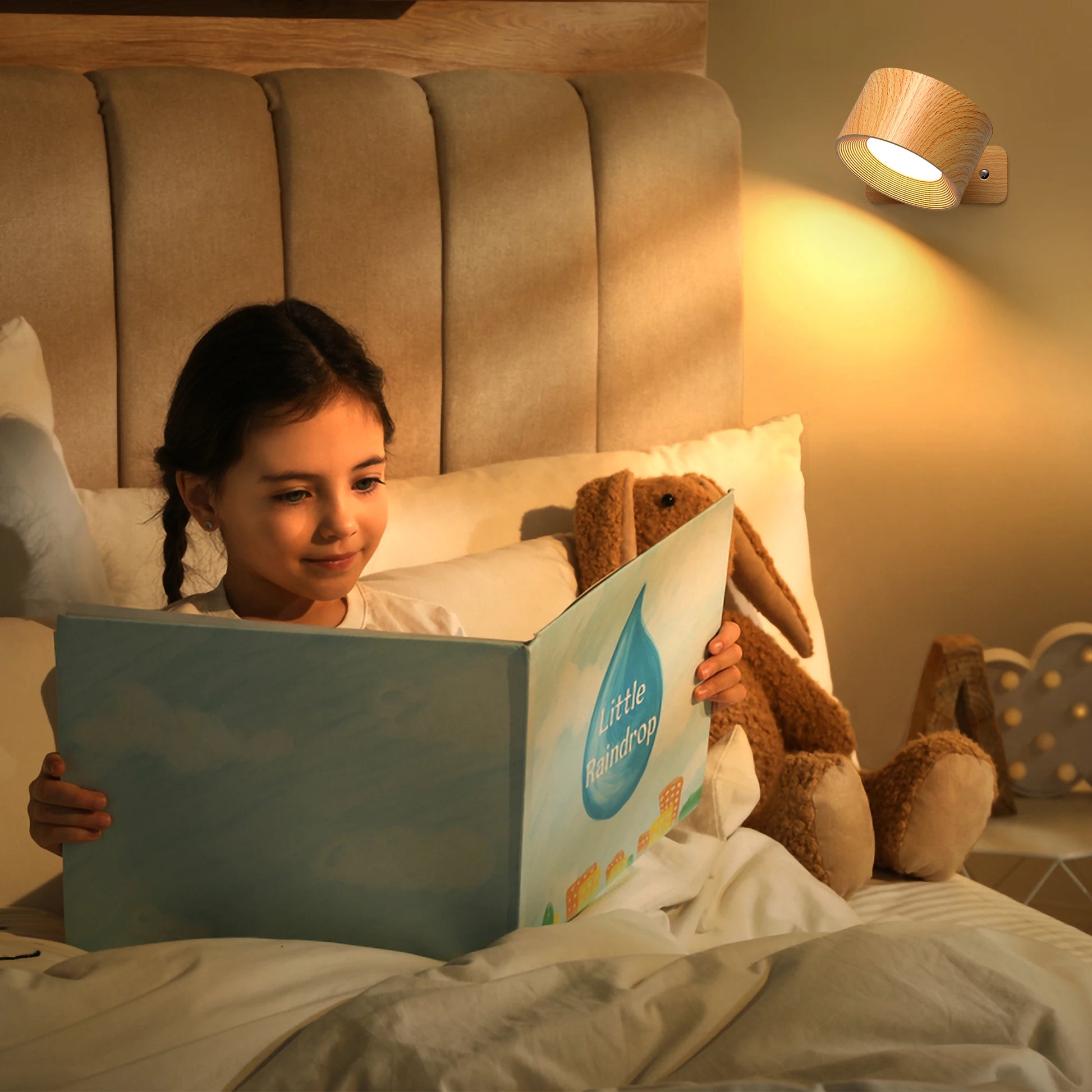 Wooden LED Wall Sconce, 360° Rotatable Dimmable ,Magnetic Touch Control, Rechargeable Battery Operated Magnetic Night Light